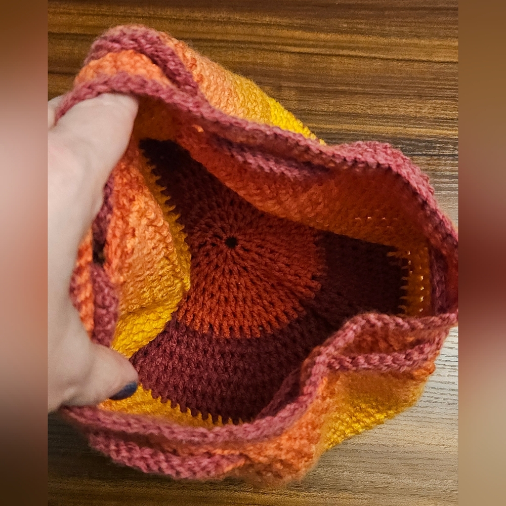 Crochet Drawstring Backpack - Orange & Yellow - image 6